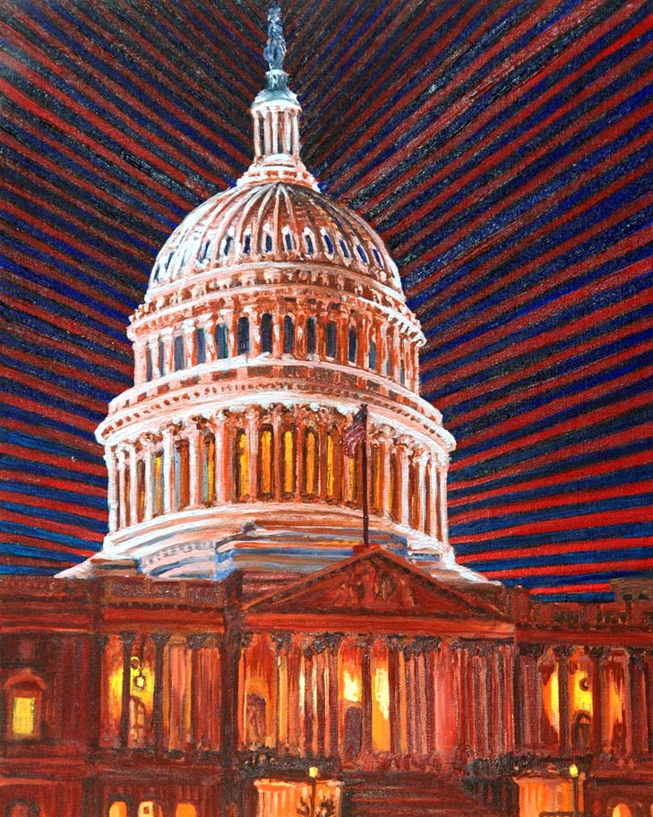 Capitol Dome at Night - Linear Painting by Prakash N Chandras