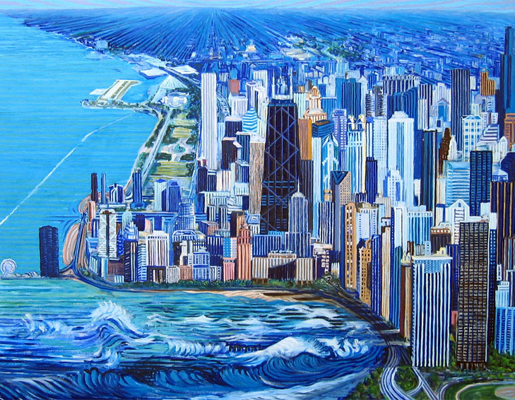 Chicago with lakeshore drive - Linear Painting by Prakash N Chandras