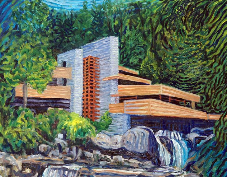 Falling waters by Frank Lloyd Wright - Linear Painting by Prakash N Chandras