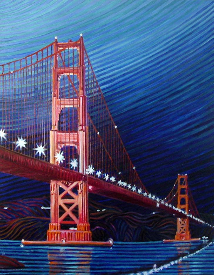 Golden gate bridge at night - Linear Painting by Prakash N Chandras