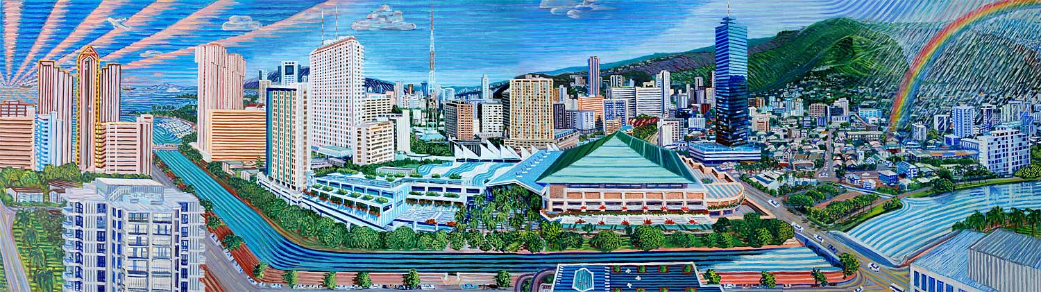 Honolulu from the 25th Floor - Linear Painting by Prakash N Chandras