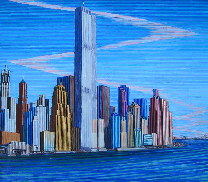 Lower Manhattan from Hobokan, N.J. - Linear Painting by Prakash N Chandras