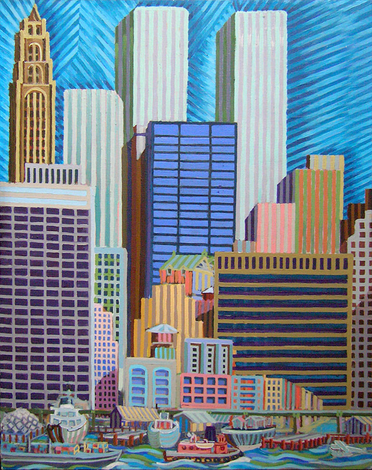 Lower Manhattan from Brooklyn Promenades - Linear Painting by Prakash N Chandras