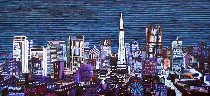 San Francisco Christmas Skyline - Linear Painting by Prakash N Chandras