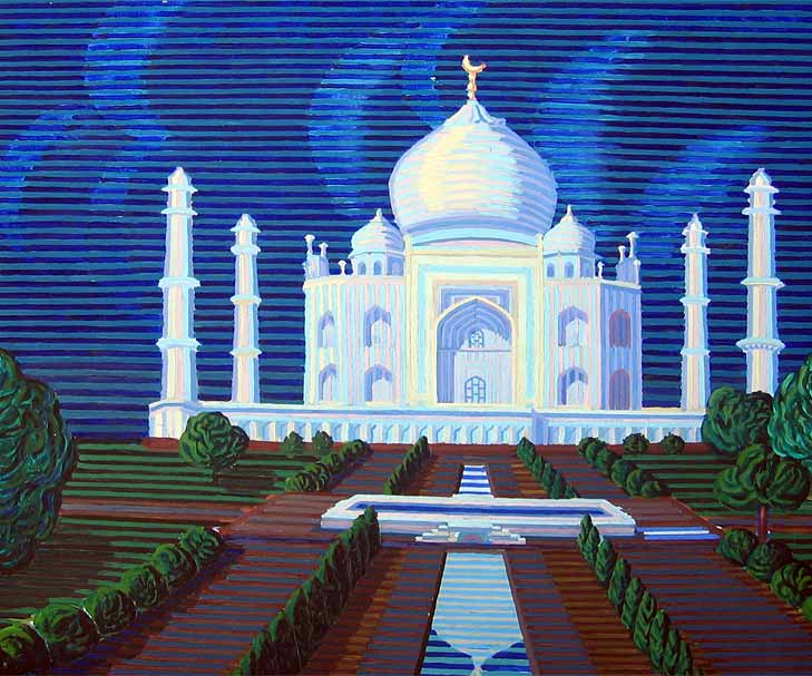 The Taj Mahal in the Moonlight - Linear Painting by Prakash N Chandras